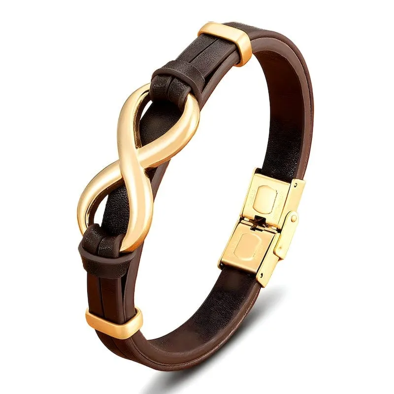 Infinity Symbol Genuine Leather Mens Bracelet