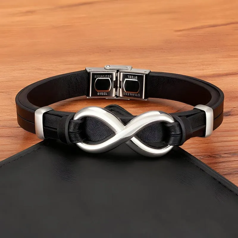 Infinity Symbol Genuine Leather Mens Bracelet