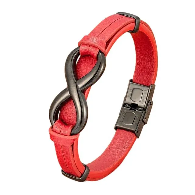 Infinity Symbol Genuine Leather Mens Bracelet