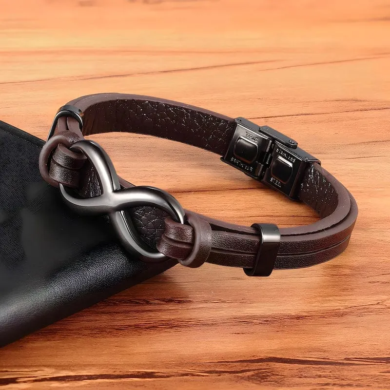Infinity Symbol Genuine Leather Mens Bracelet