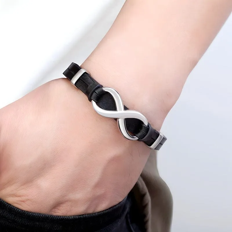 Infinity Symbol Genuine Leather Mens Bracelet