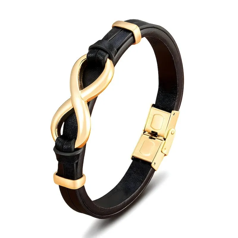 Infinity Symbol Genuine Leather Mens Bracelet