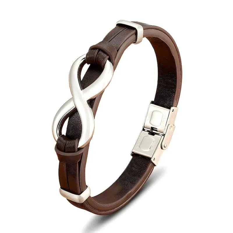 Infinity Symbol Genuine Leather Mens Bracelet