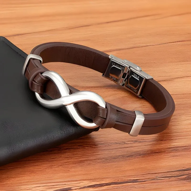 Infinity Symbol Genuine Leather Mens Bracelet