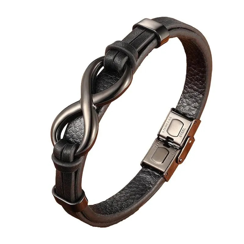 Infinity Symbol Genuine Leather Mens Bracelet