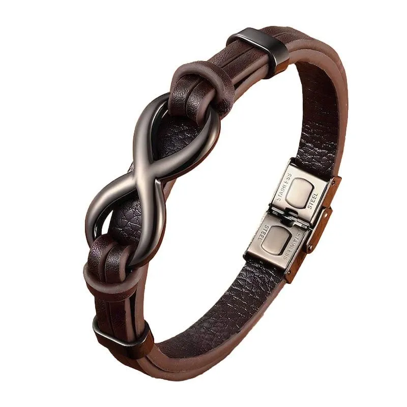 Infinity Symbol Genuine Leather Mens Bracelet