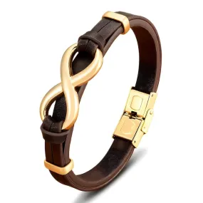 Infinity Symbol Genuine Leather Mens Bracelet