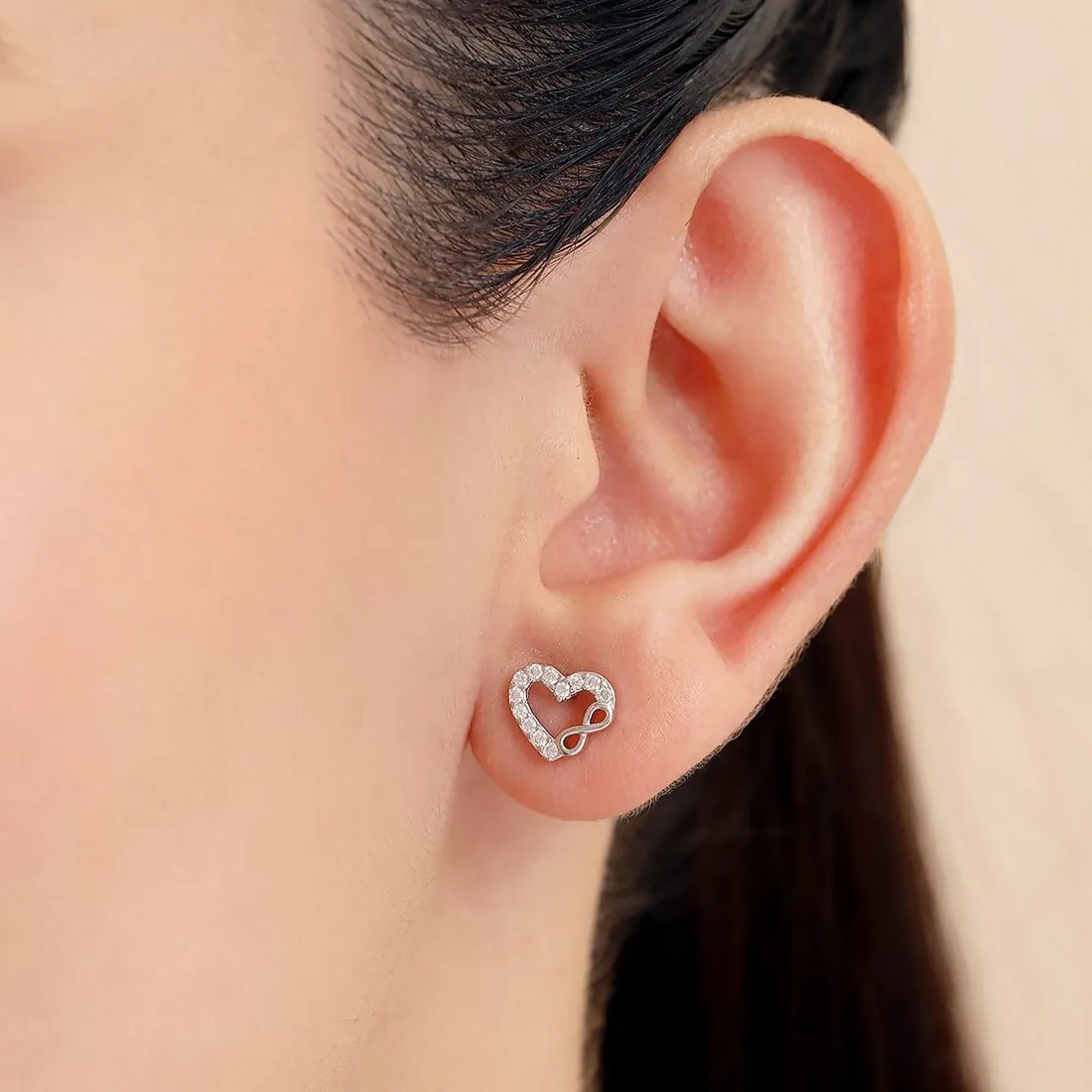 Intertwined Heart Infinity Rhodium Plated 925 Sterling Silver Earrings