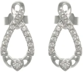 Jewelry Trends Sterling Silver Pave Cubic Zirconia Infinity Claddagh Post Earrings