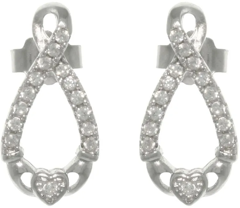 Jewelry Trends Sterling Silver Pave Cubic Zirconia Infinity Claddagh Post Earrings