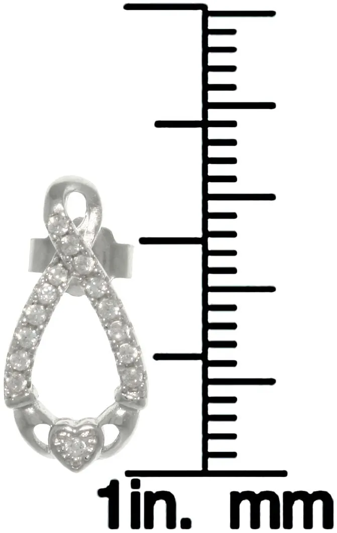 Jewelry Trends Sterling Silver Pave Cubic Zirconia Infinity Claddagh Post Earrings