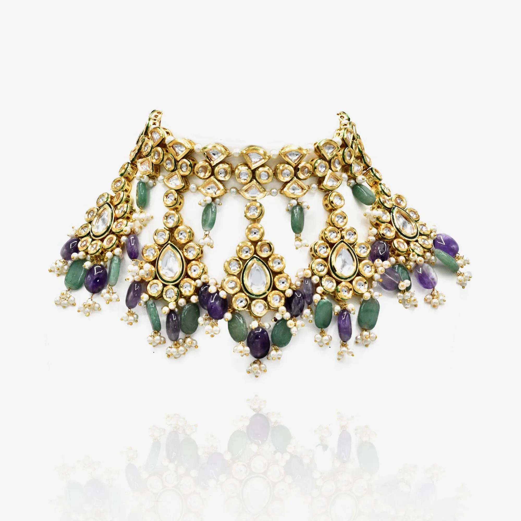 Kanika Purple Green Kundan Set