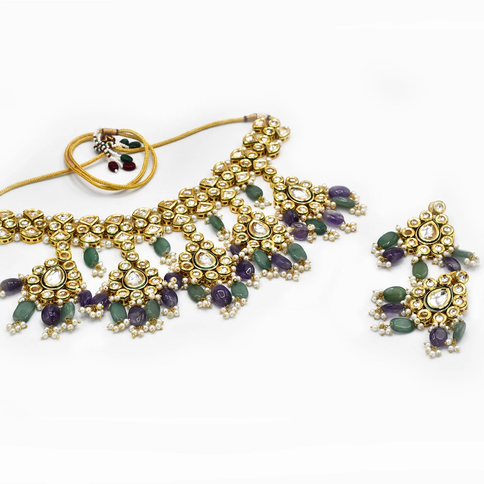 Kanika Purple Green Kundan Set