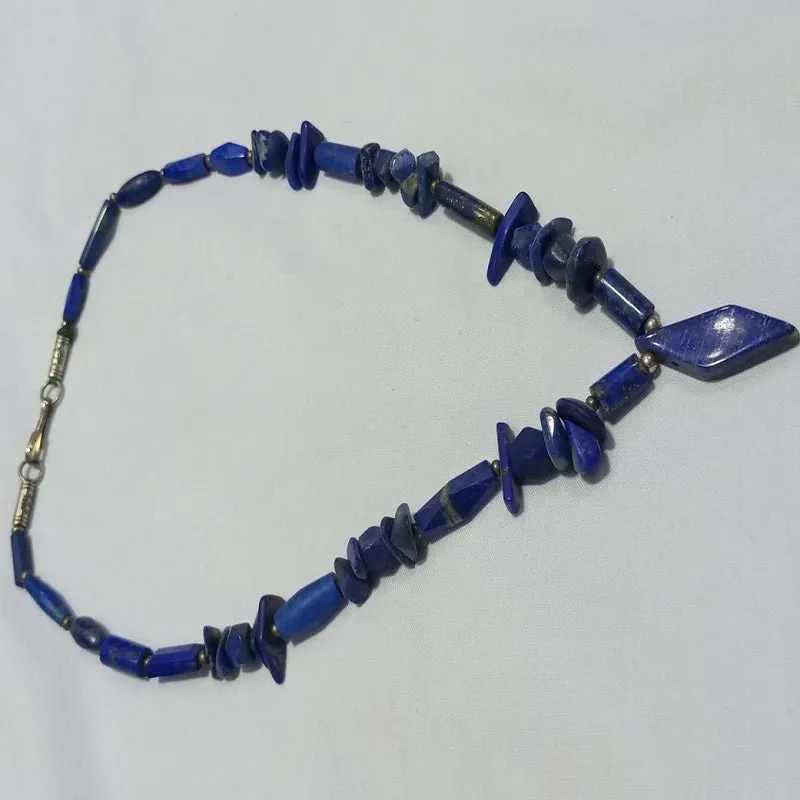 Lapis Lazuli Pendant Necklace with Beaded Stone