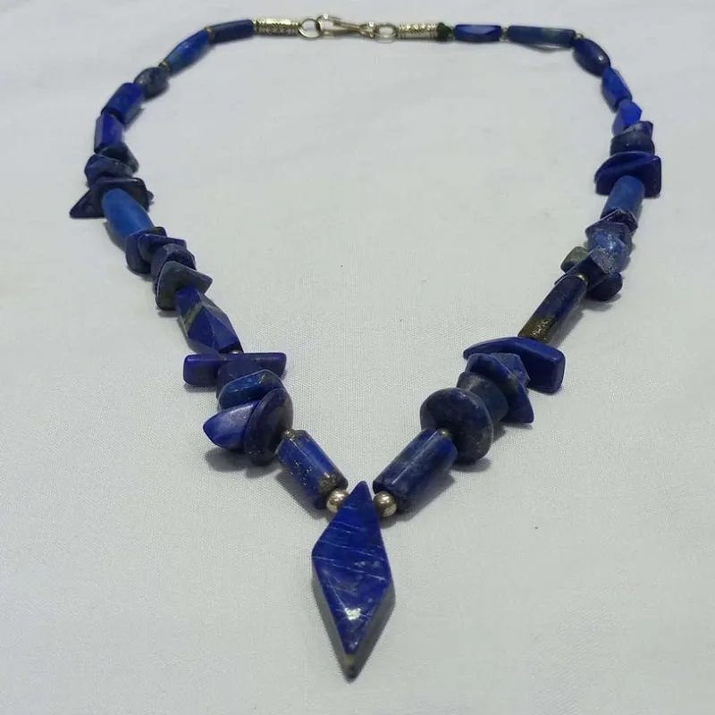 Lapis Lazuli Pendant Necklace with Beaded Stone