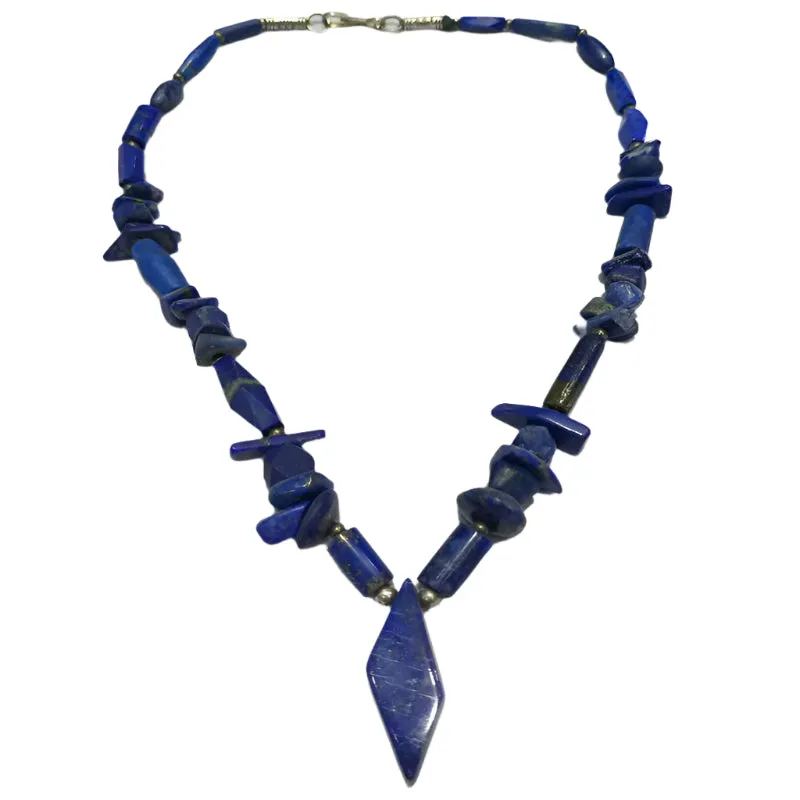Lapis Lazuli Pendant Necklace with Beaded Stone