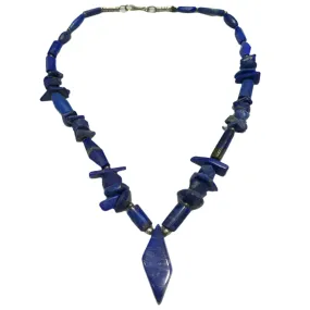 Lapis Lazuli Pendant Necklace with Beaded Stone