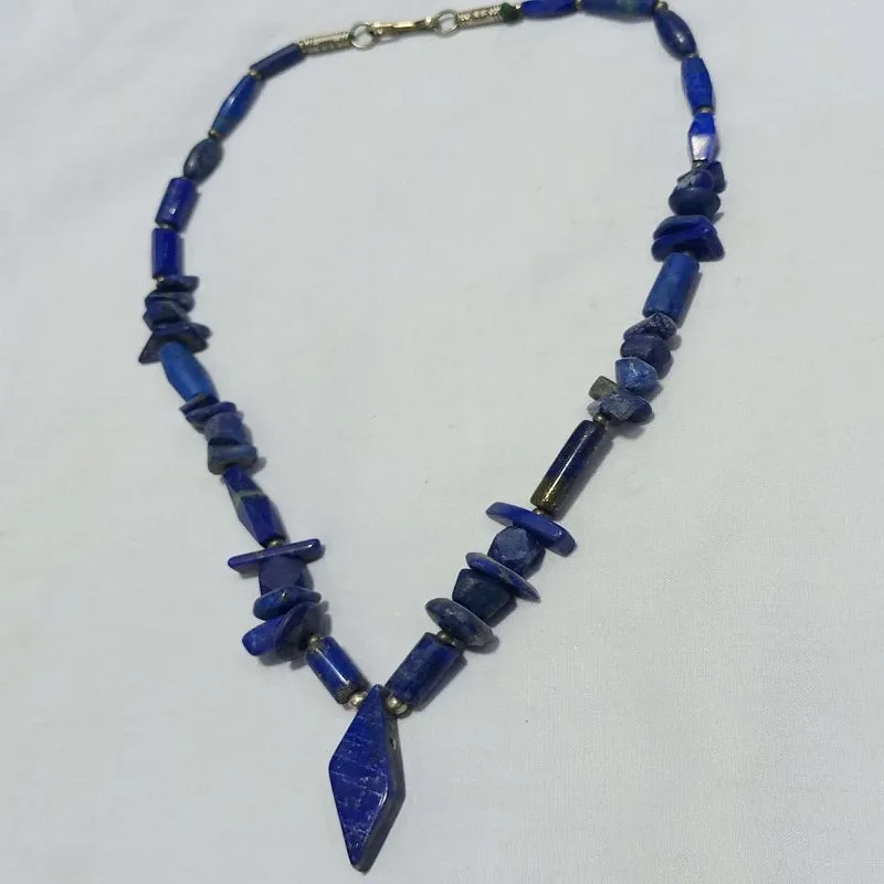 Lapis Lazuli Pendant Necklace with Beaded Stone