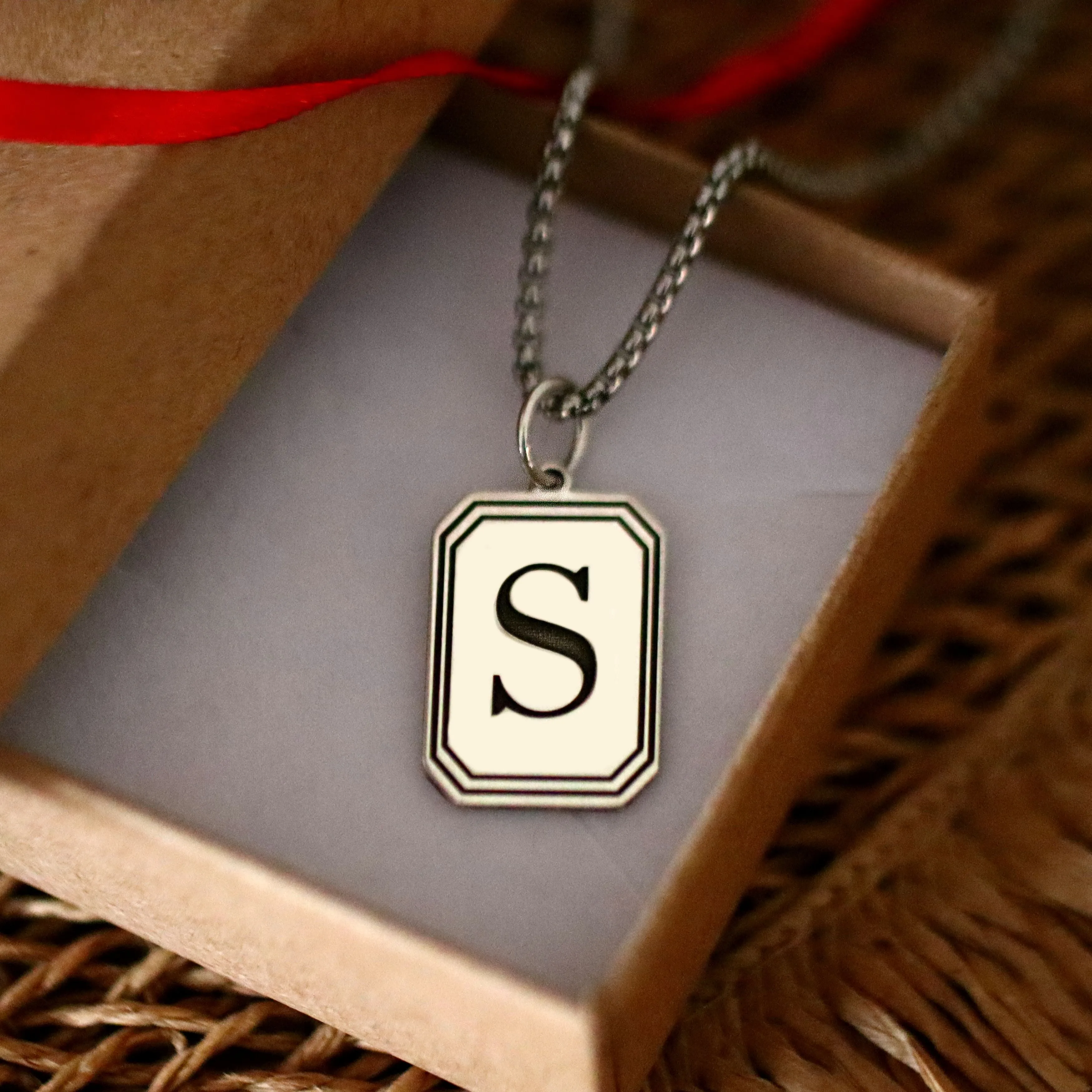 Large Initial Pendant Necklace for men - Sterling silver Tag