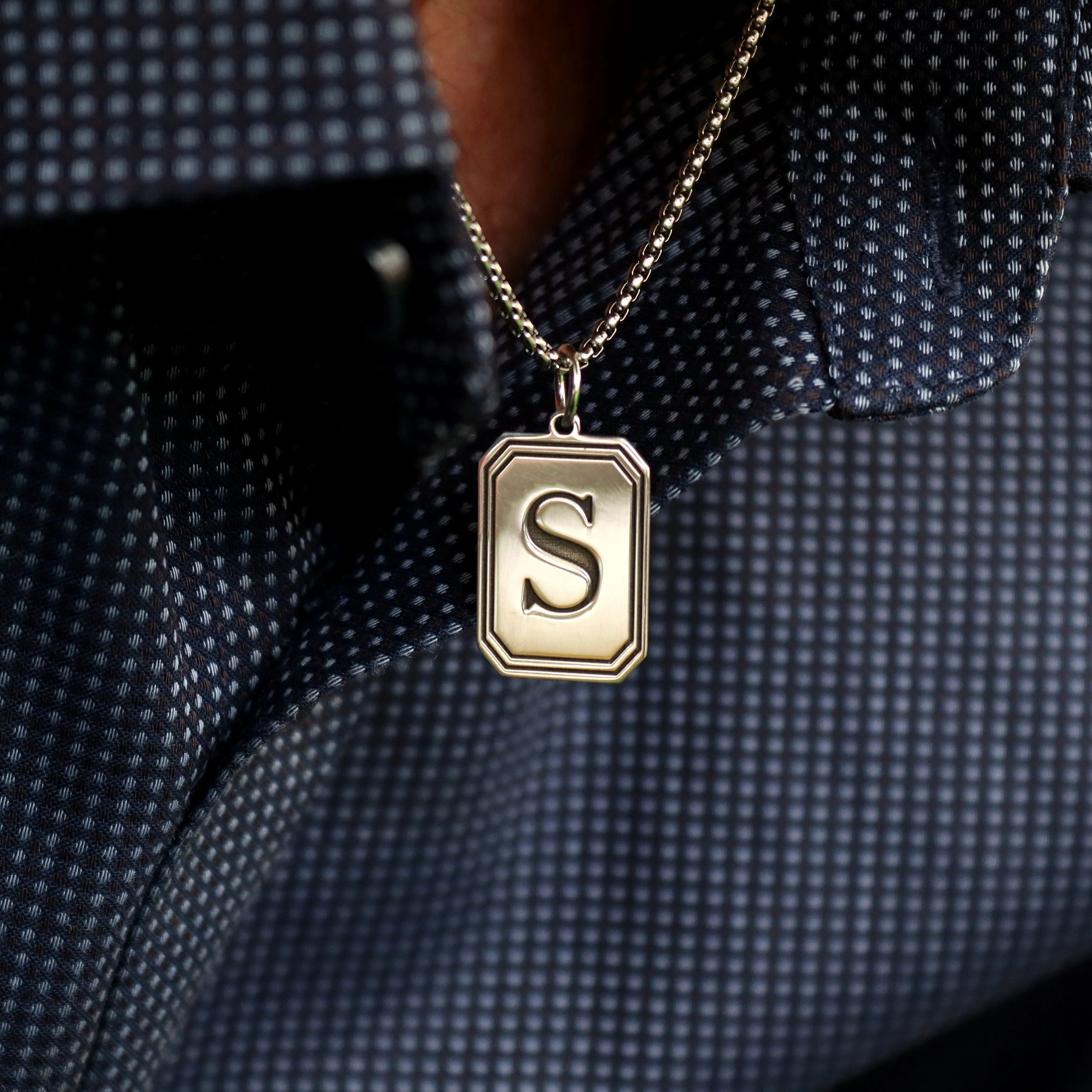 Large Initial Pendant Necklace for men - Sterling silver Tag