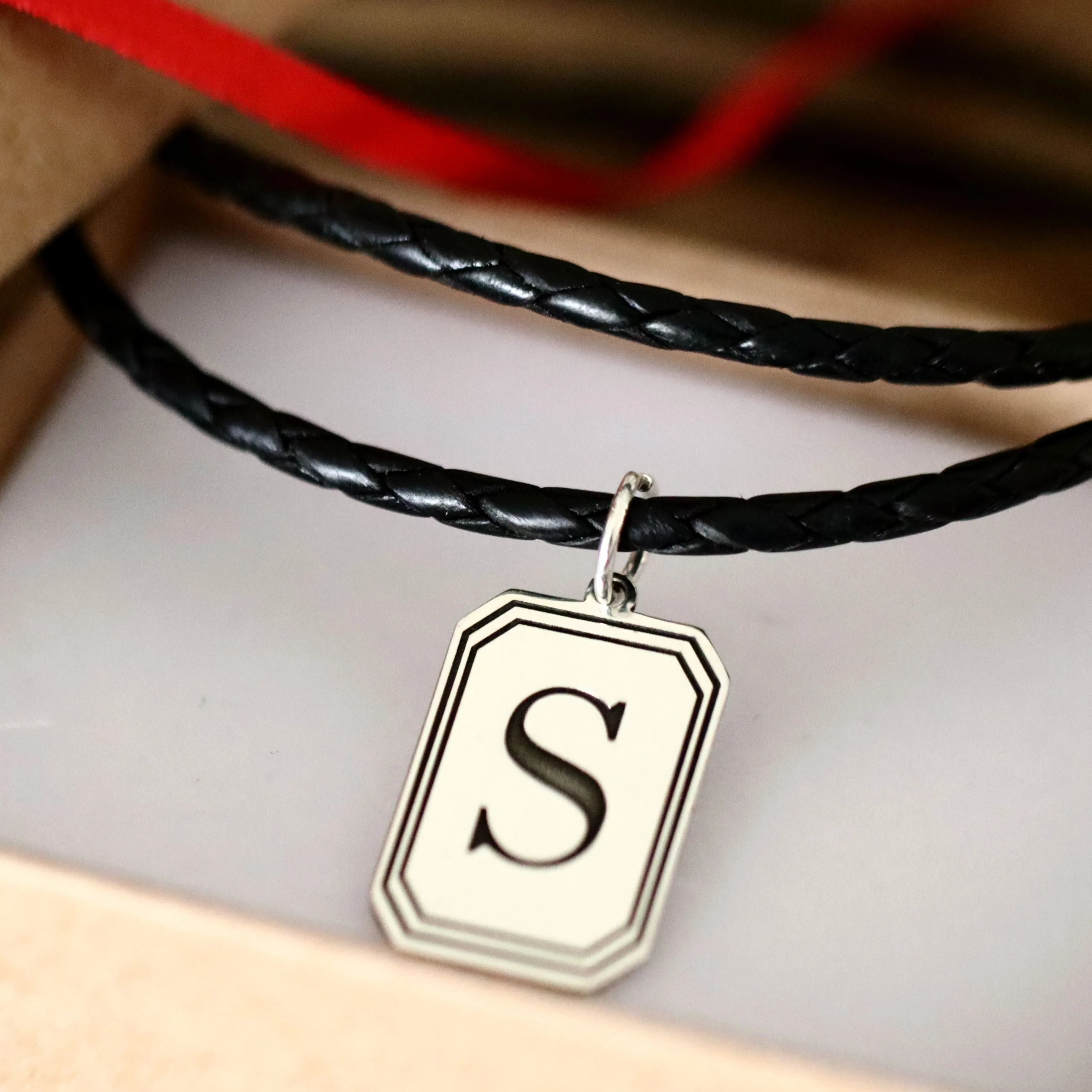 Large Initial Pendant Necklace for men - Sterling silver Tag