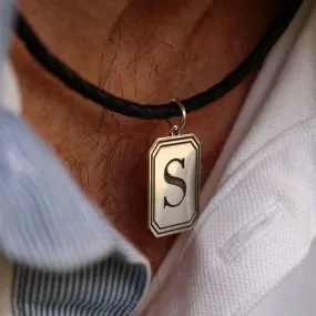 Large Initial Pendant Necklace for men - Sterling silver Tag