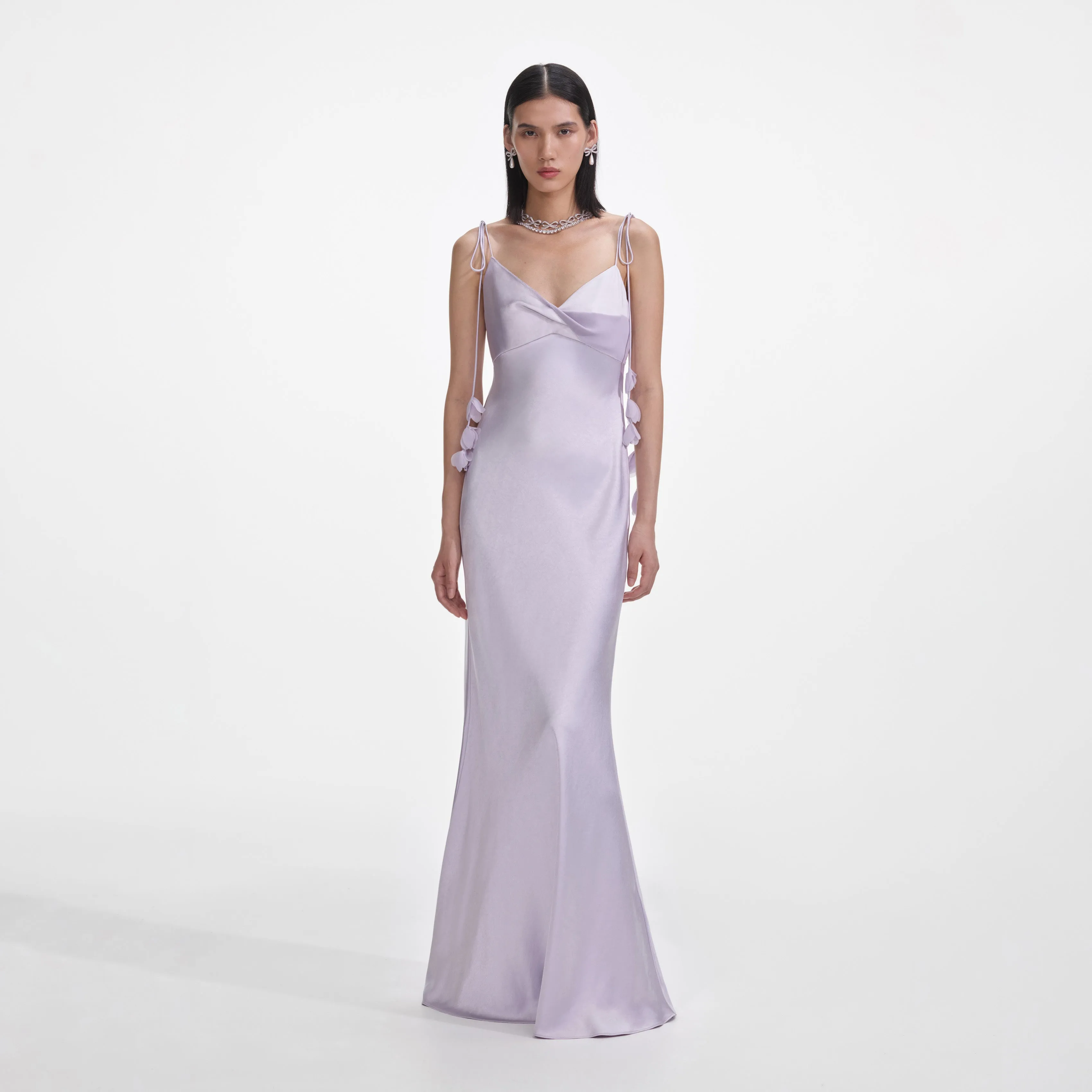 Lilac Flower Satin Maxi Dress