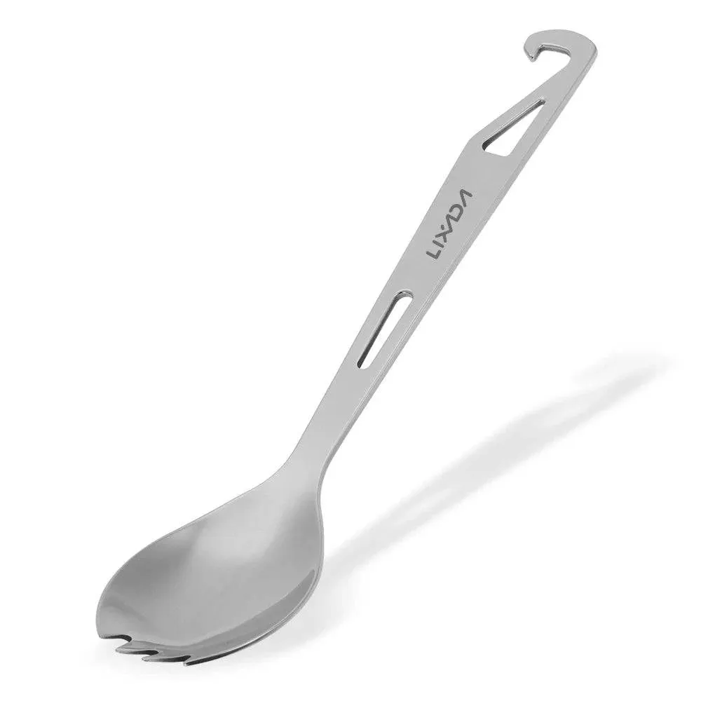 Lixada Stainless Steel Spork Long Handle Spork with Bottle Opener Lightweight Outdoor Dinner Spork Flatware for Travel Camping