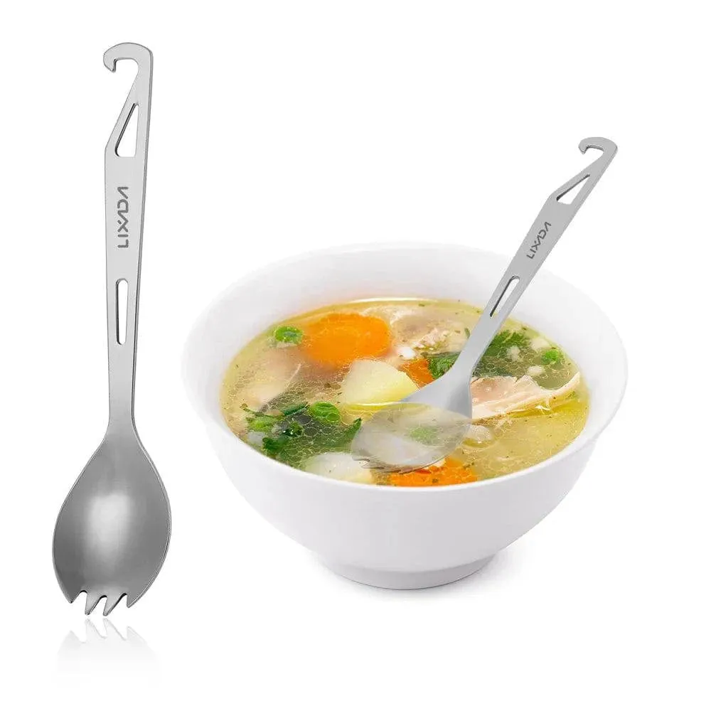 Lixada Stainless Steel Spork Long Handle Spork with Bottle Opener Lightweight Outdoor Dinner Spork Flatware for Travel Camping