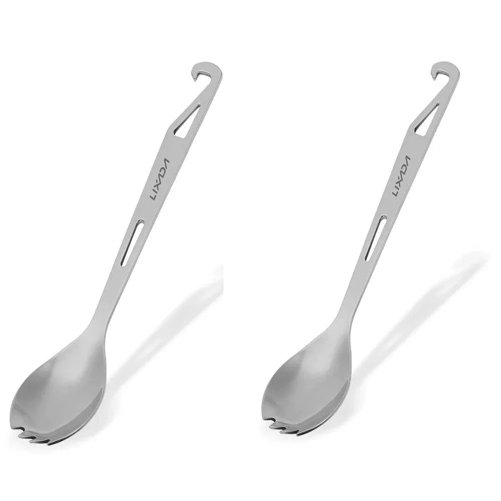 Lixada Stainless Steel Spork Long Handle Spork with Bottle Opener Lightweight Outdoor Dinner Spork Flatware for Travel Camping