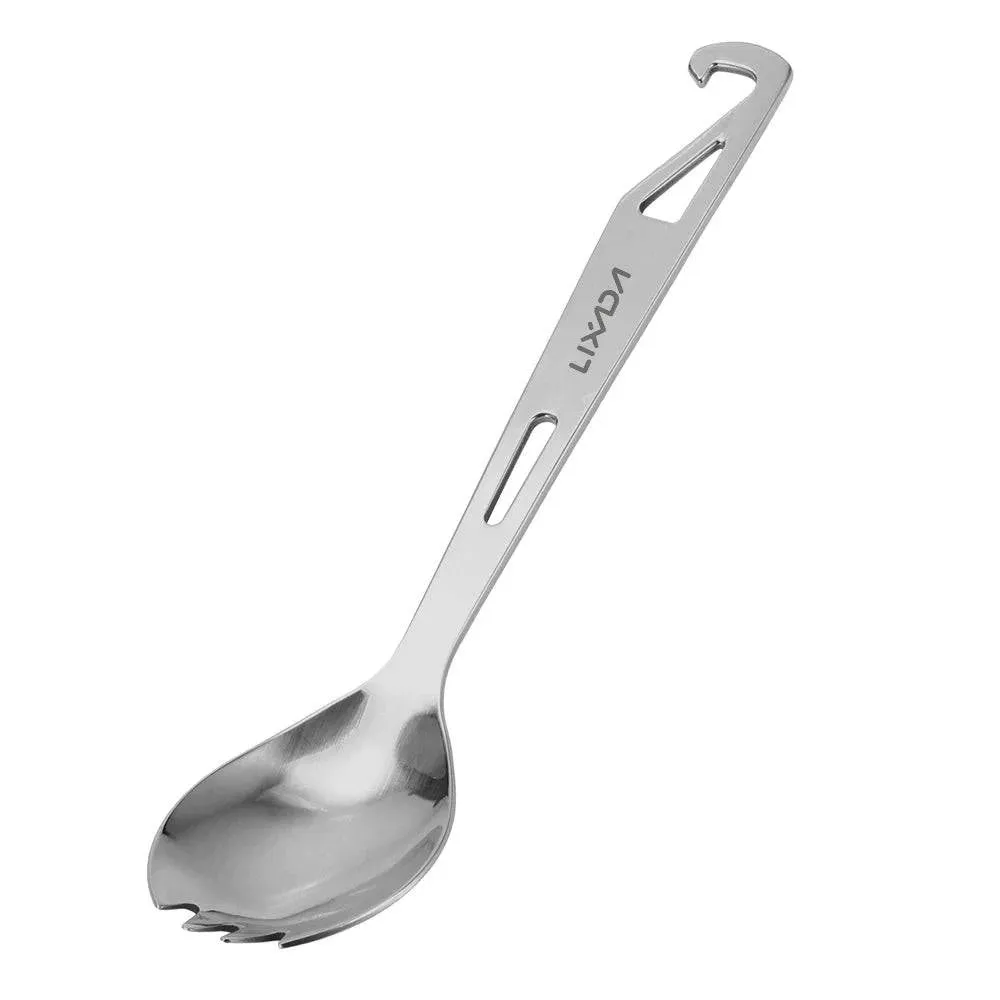 Lixada Stainless Steel Spork Long Handle Spork with Bottle Opener Lightweight Outdoor Dinner Spork Flatware for Travel Camping