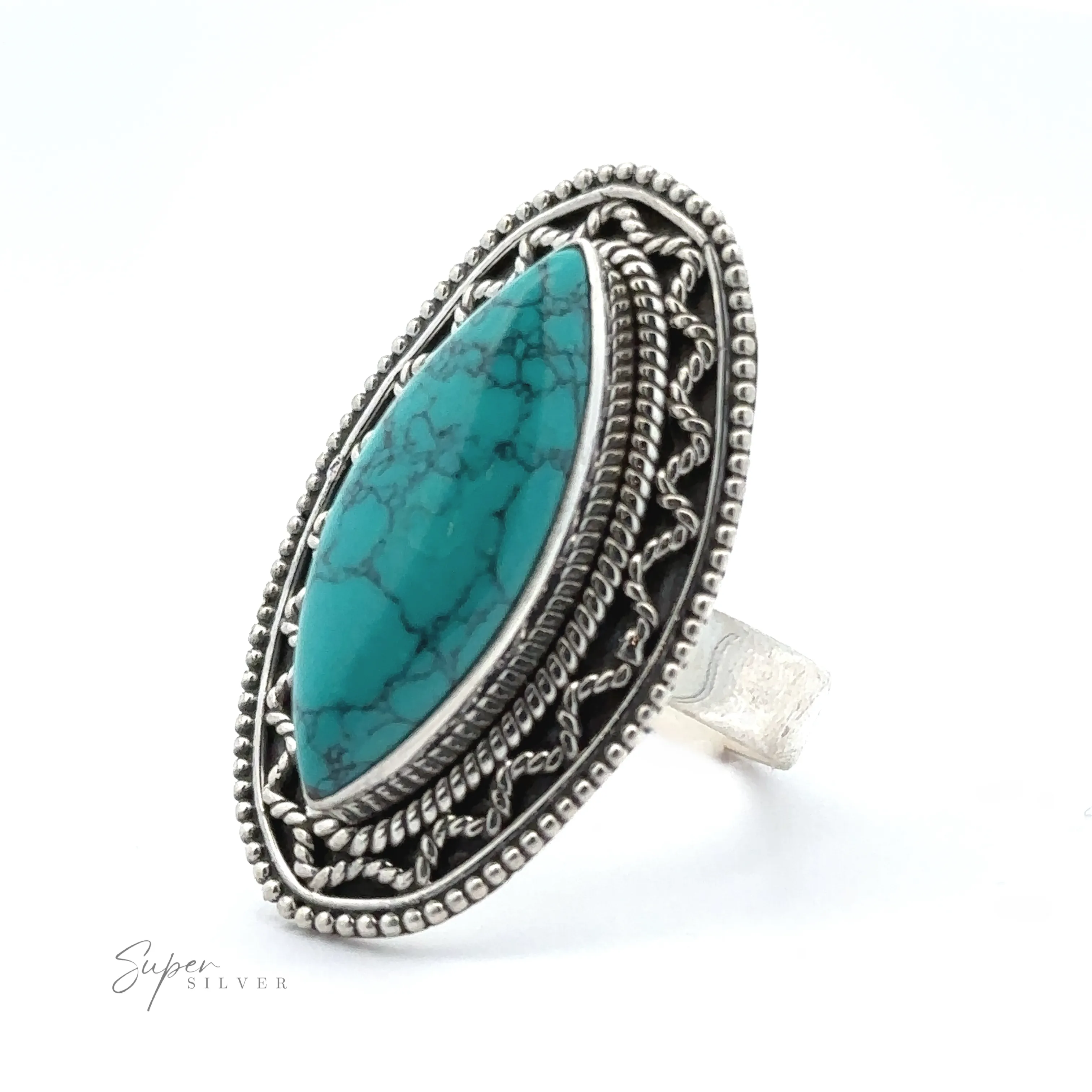 Marquise Shaped Gemstone Ring With Vintage Shield Border