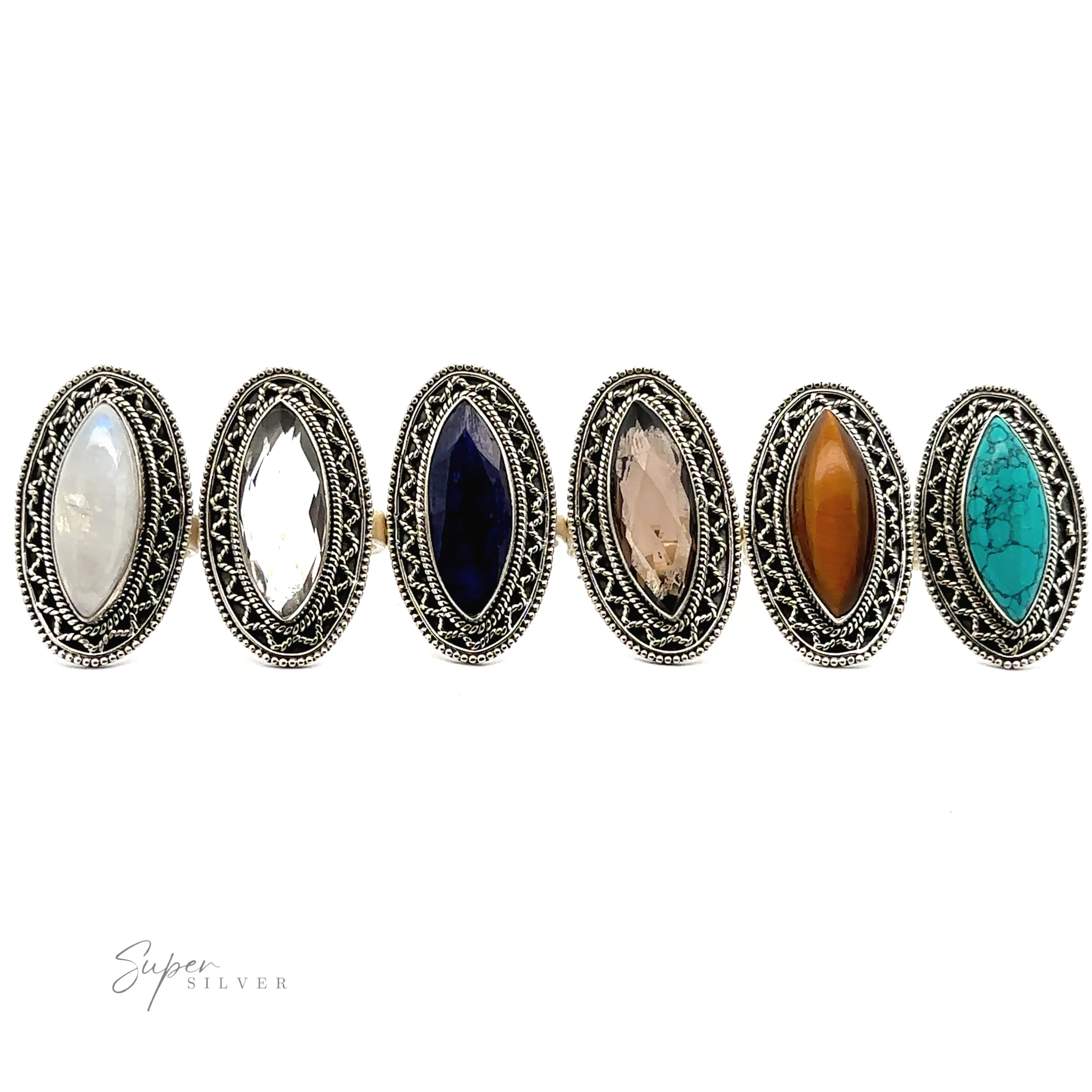 Marquise Shaped Gemstone Ring With Vintage Shield Border