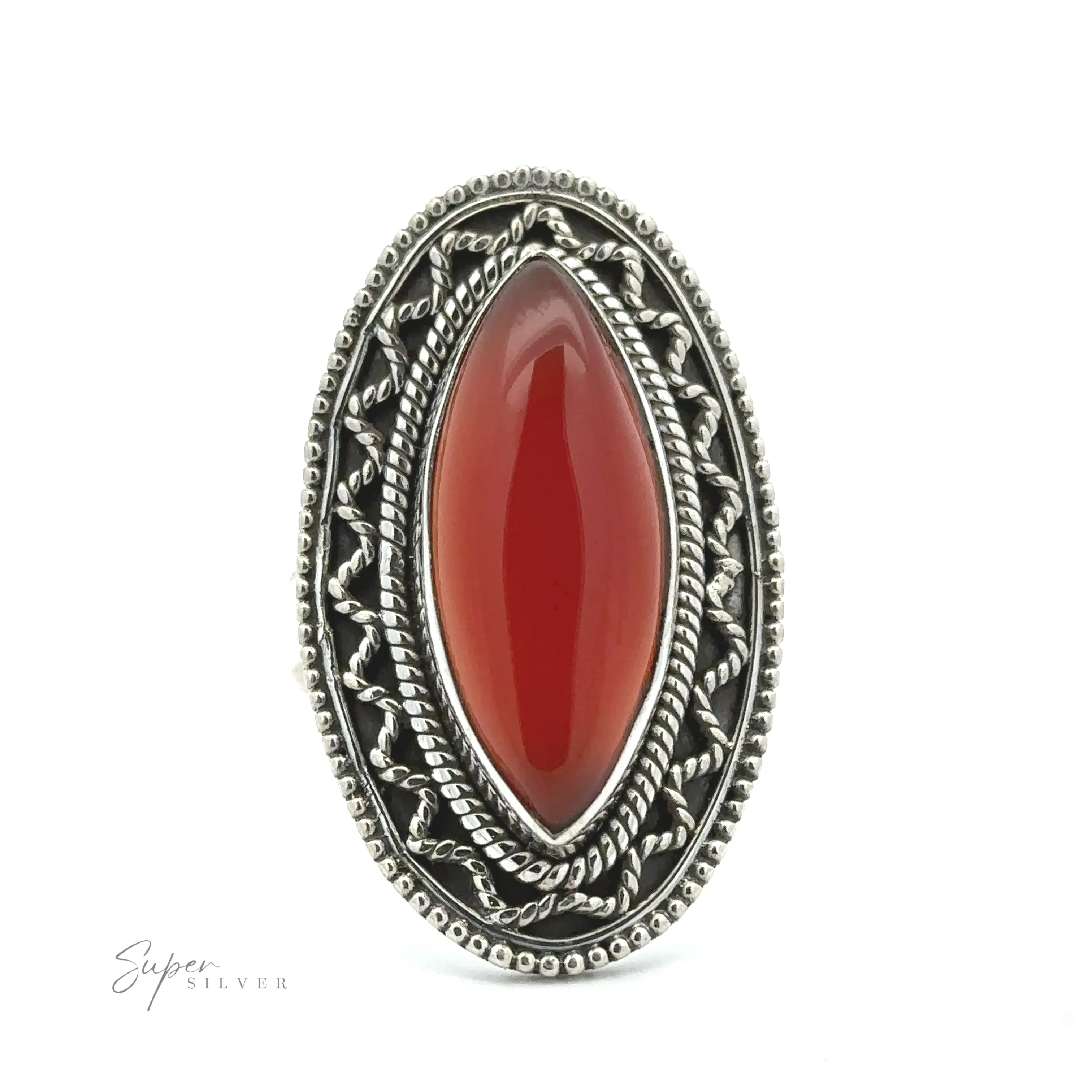 Marquise Shaped Gemstone Ring With Vintage Shield Border