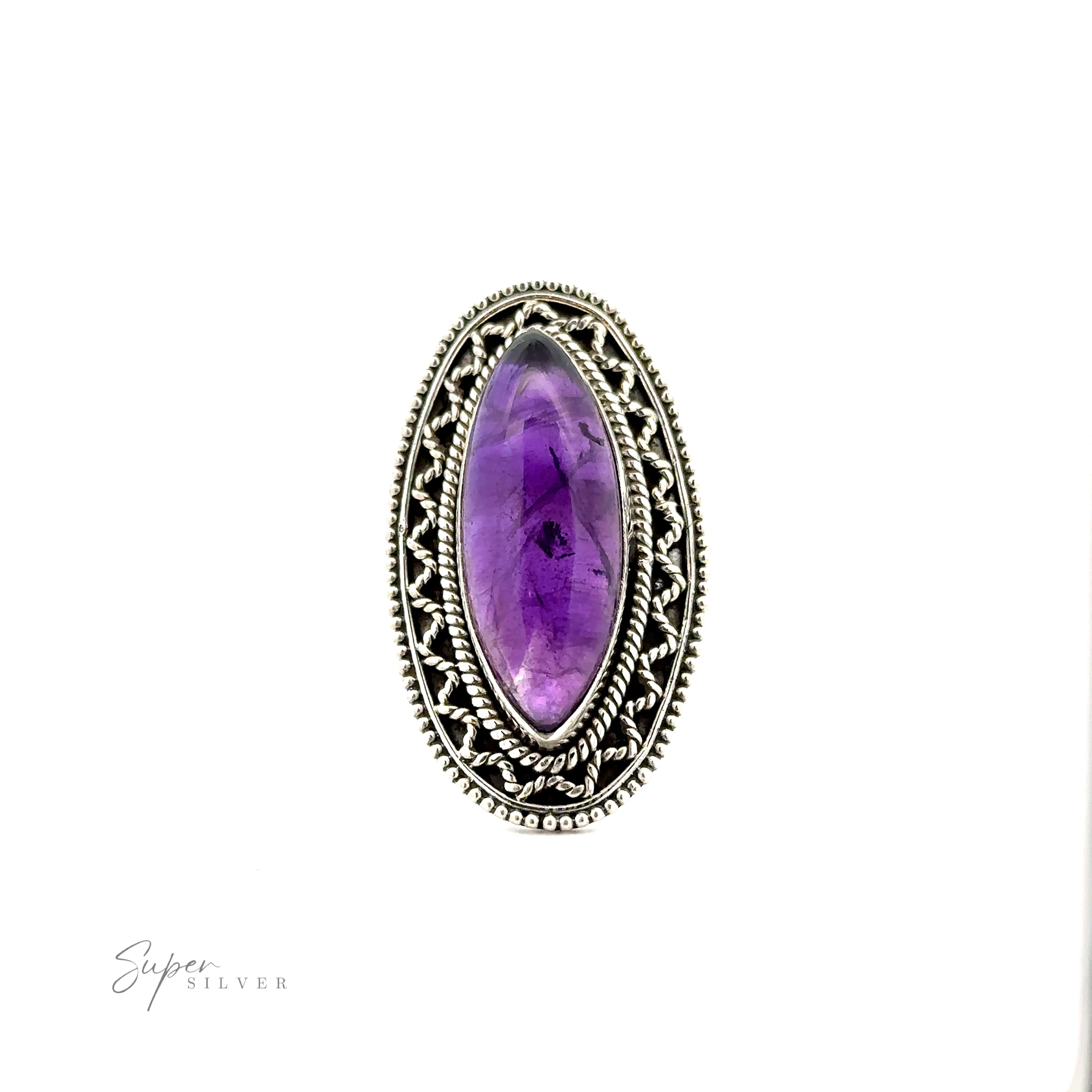 Marquise Shaped Gemstone Ring With Vintage Shield Border