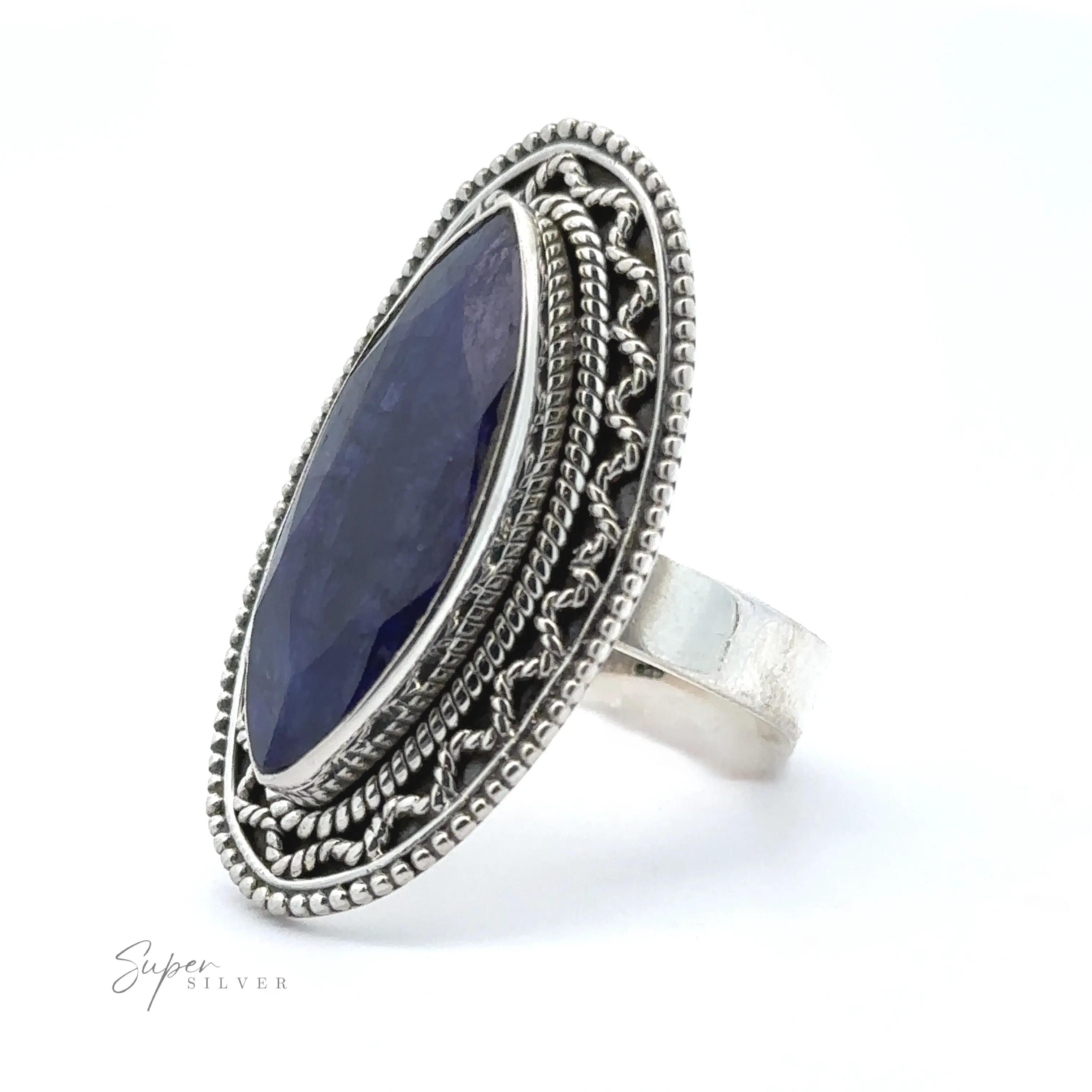 Marquise Shaped Gemstone Ring With Vintage Shield Border