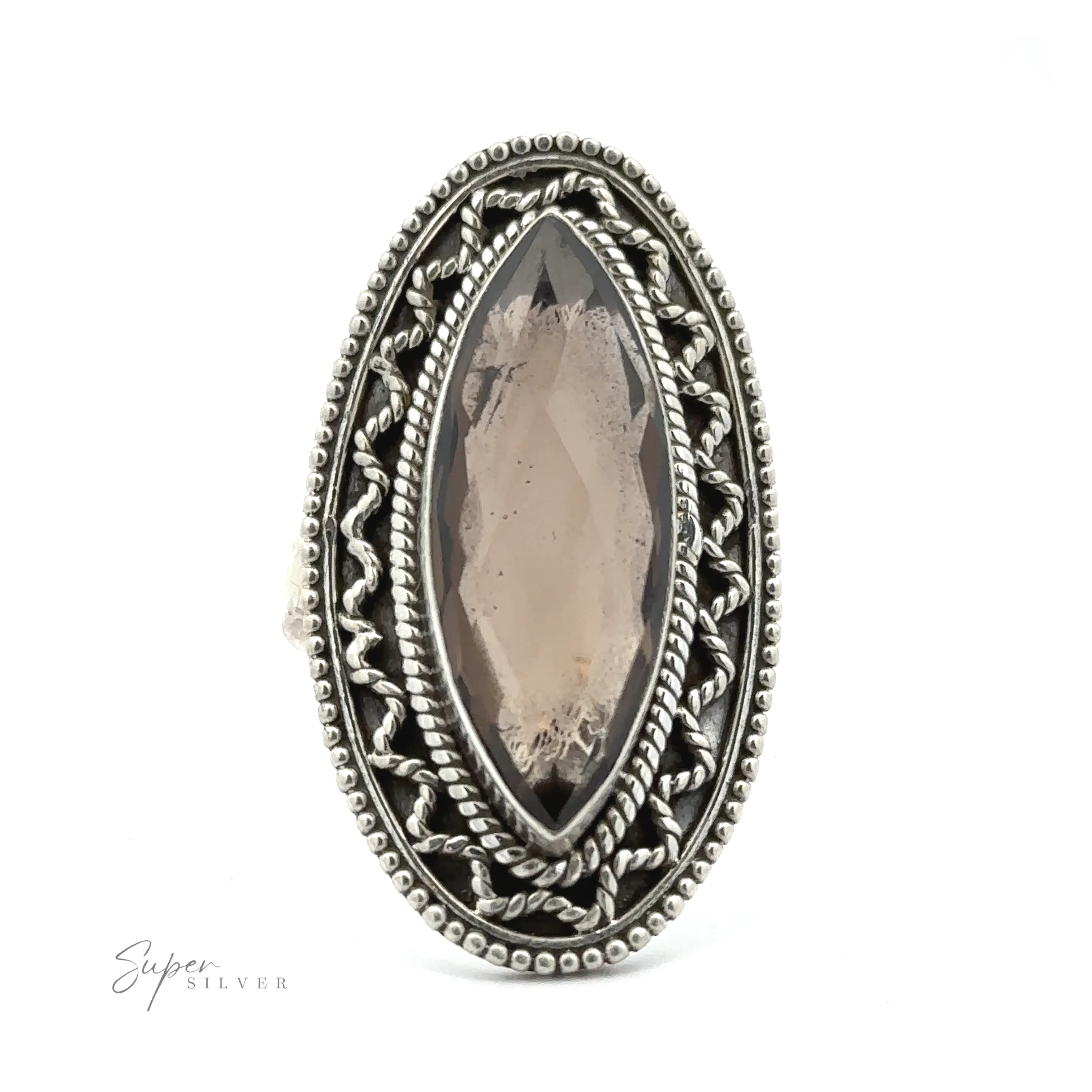 Marquise Shaped Gemstone Ring With Vintage Shield Border