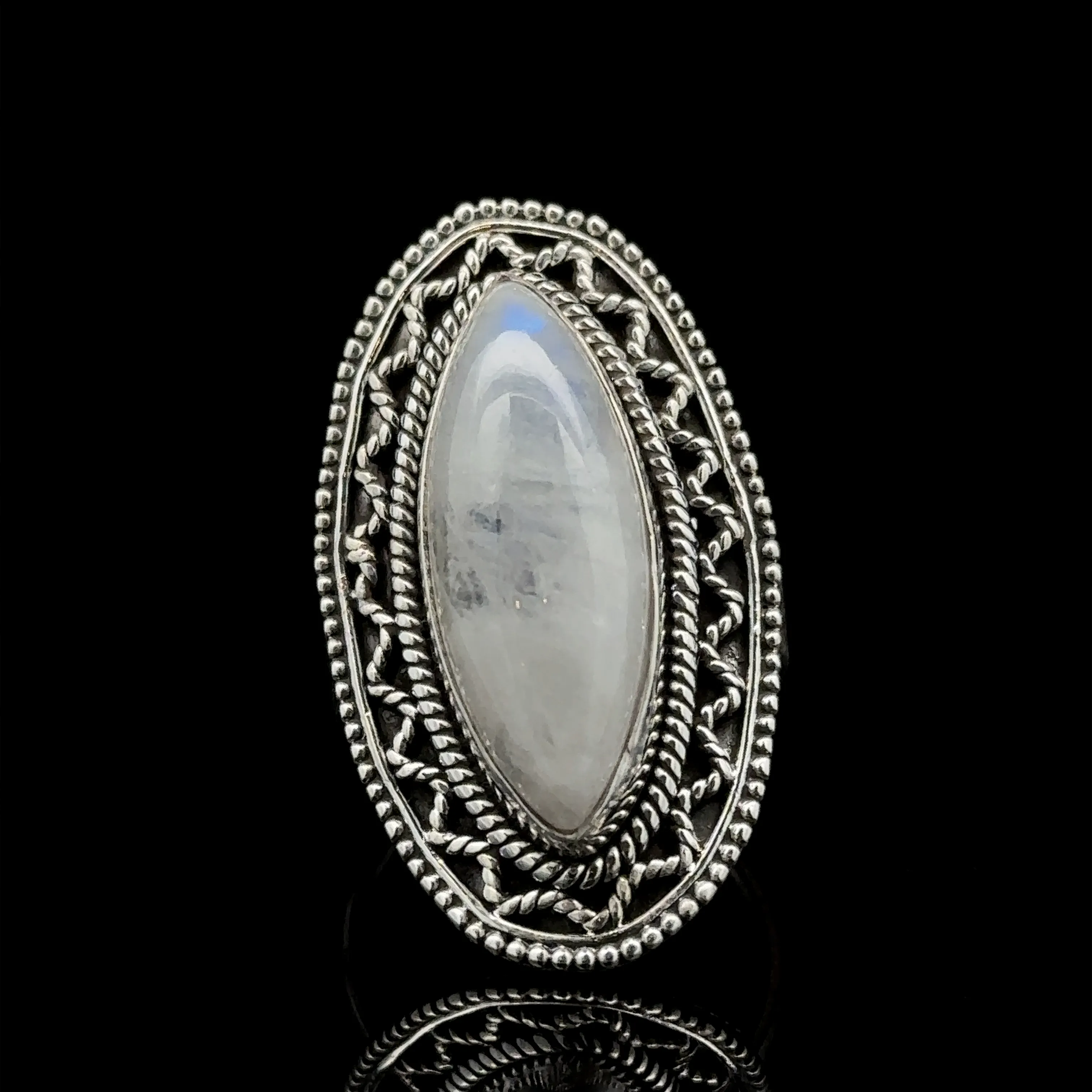 Marquise Shaped Gemstone Ring With Vintage Shield Border