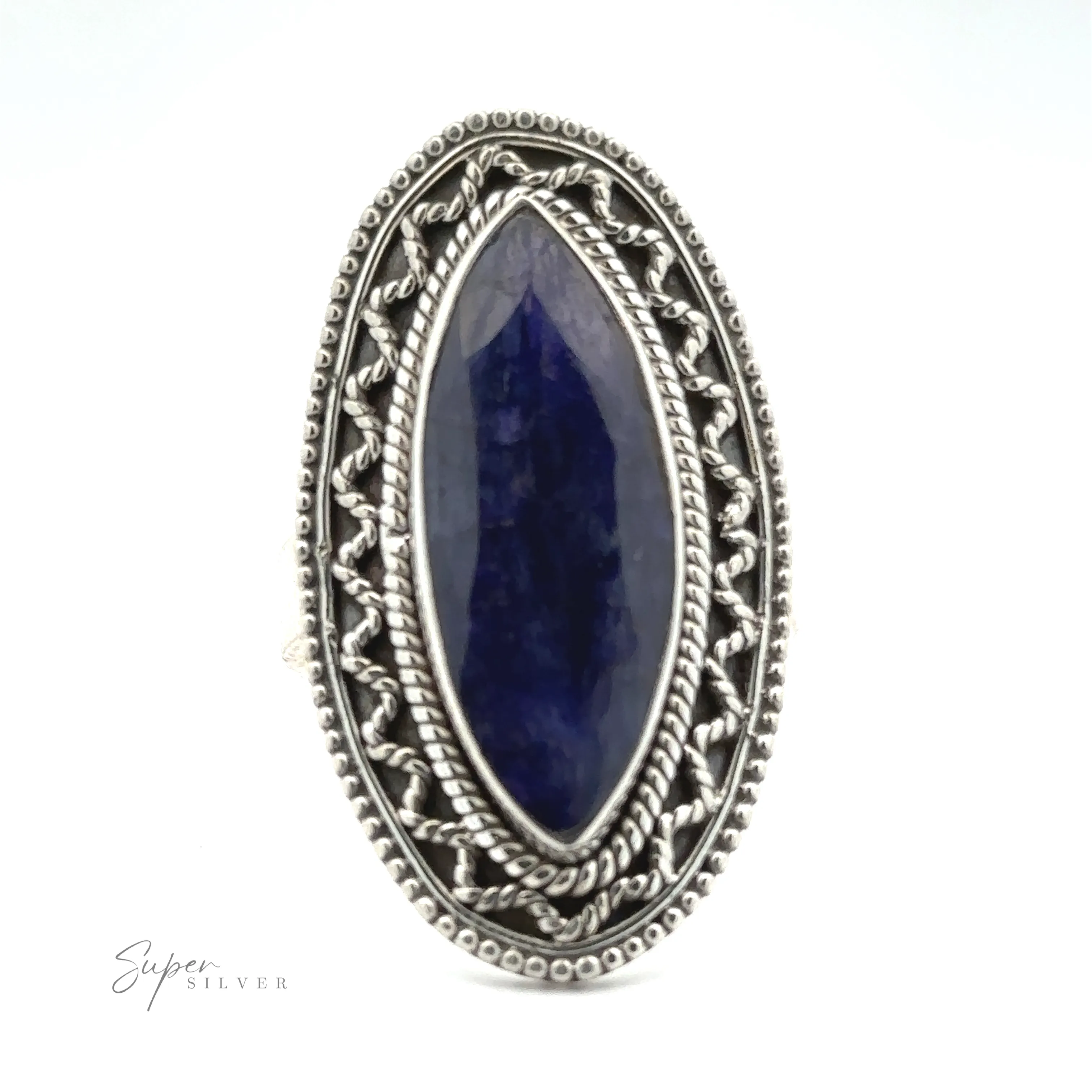 Marquise Shaped Gemstone Ring With Vintage Shield Border
