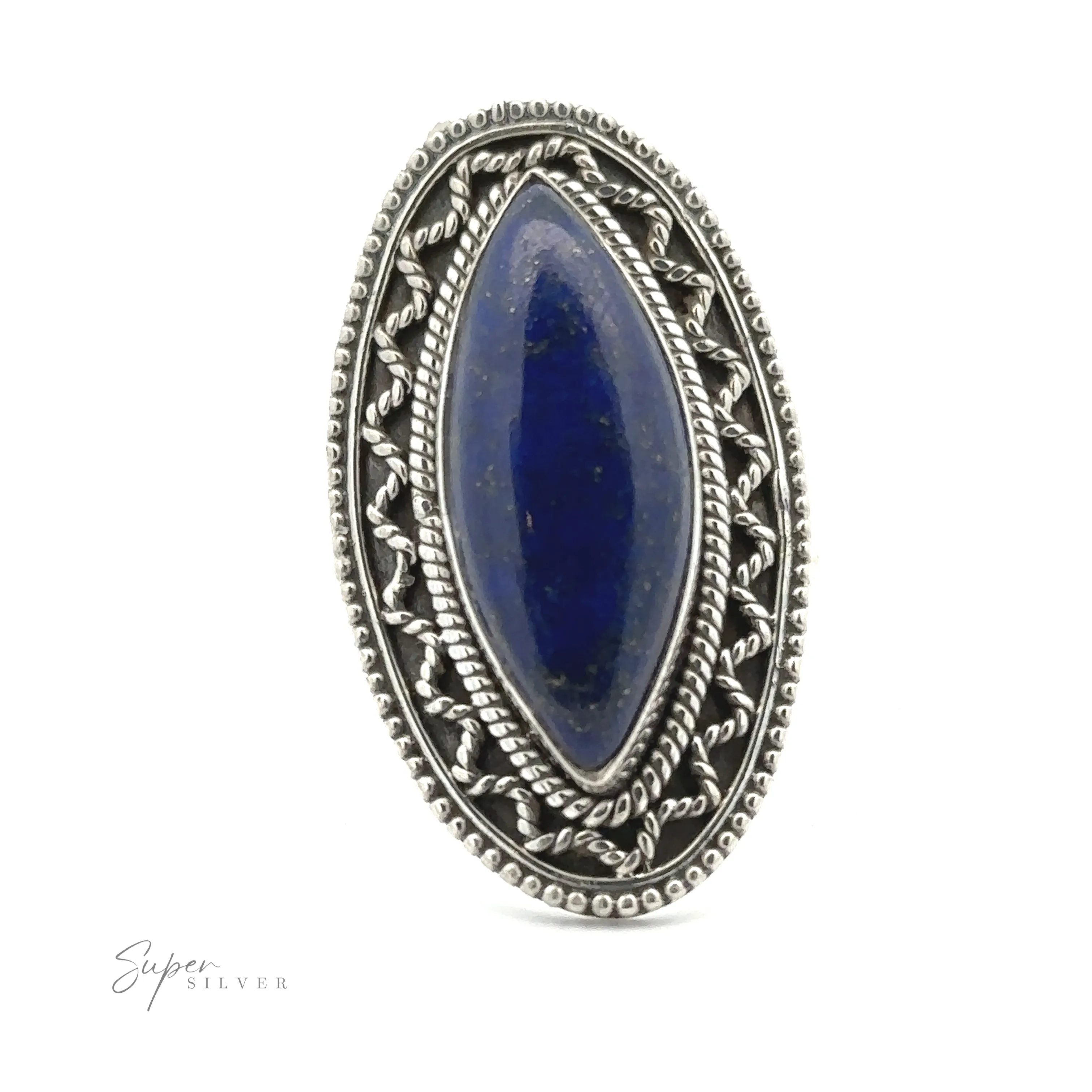 Marquise Shaped Gemstone Ring With Vintage Shield Border