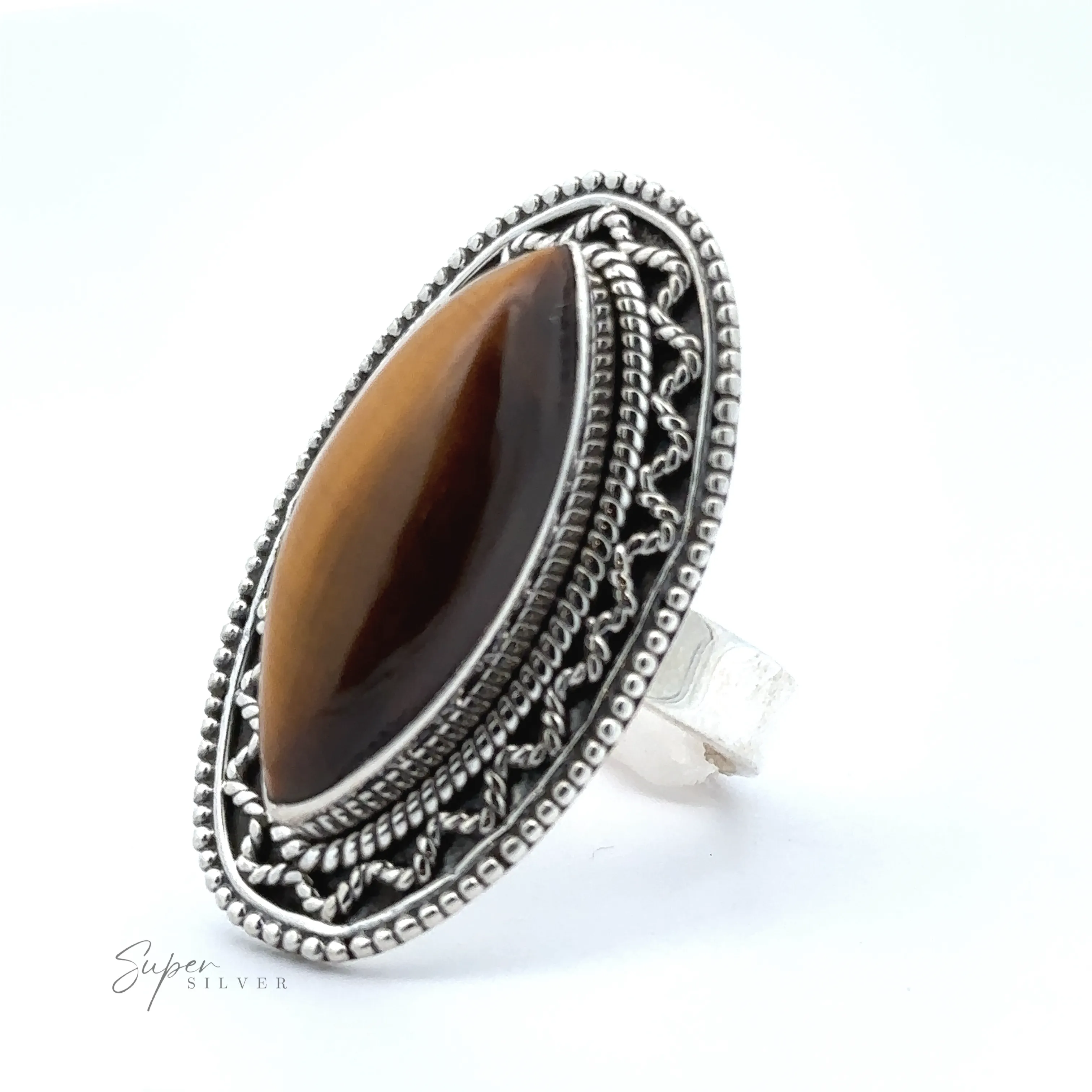 Marquise Shaped Gemstone Ring With Vintage Shield Border