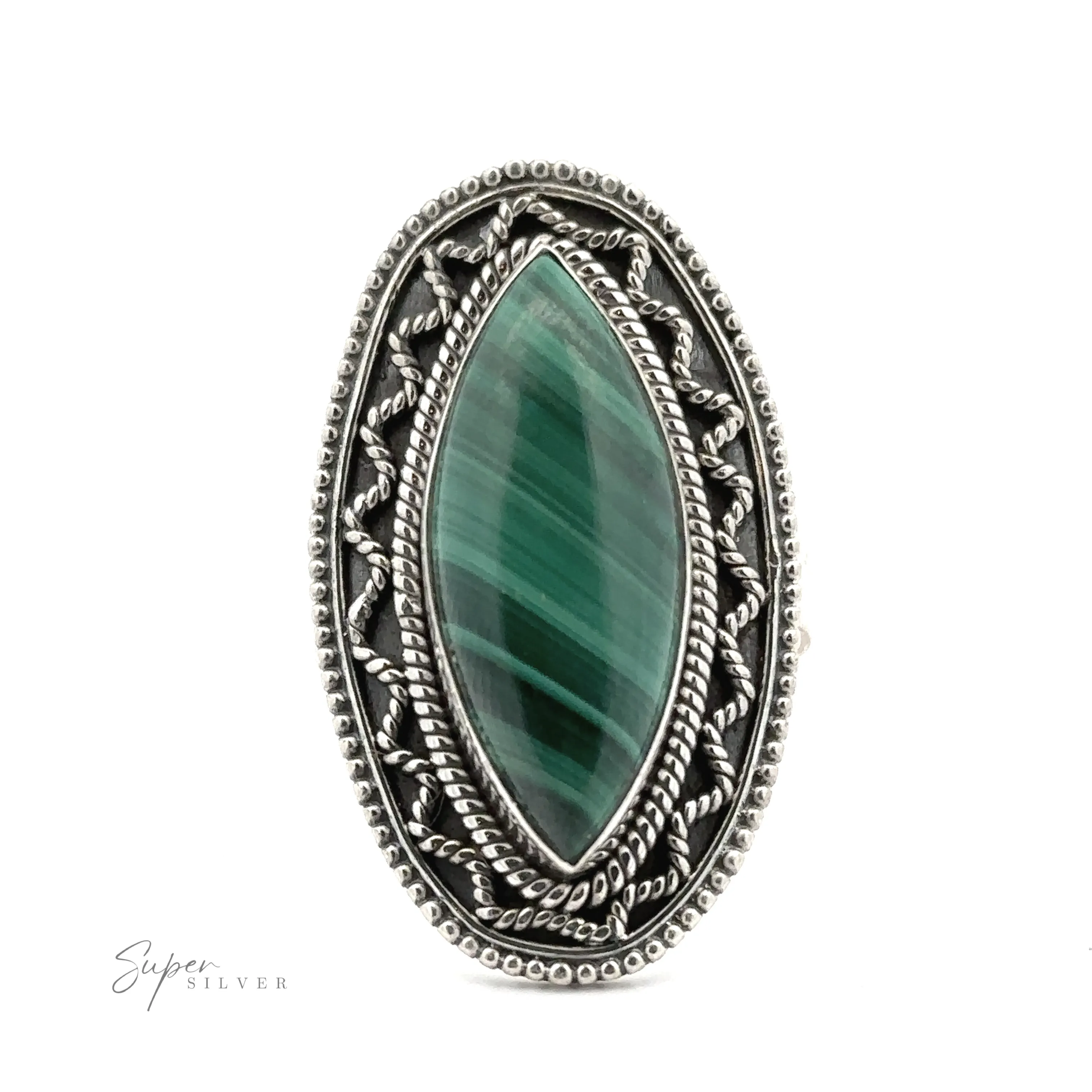 Marquise Shaped Gemstone Ring With Vintage Shield Border