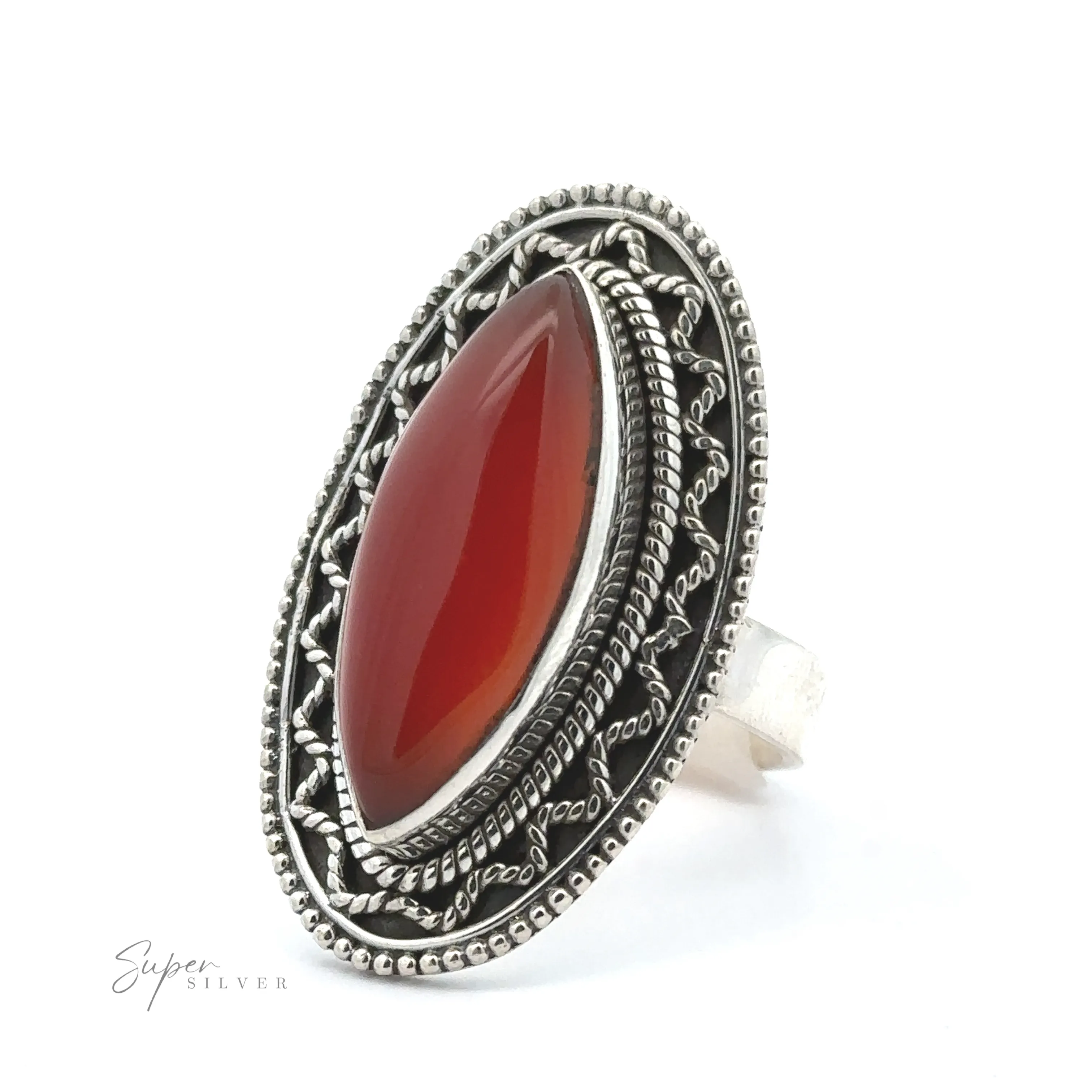 Marquise Shaped Gemstone Ring With Vintage Shield Border