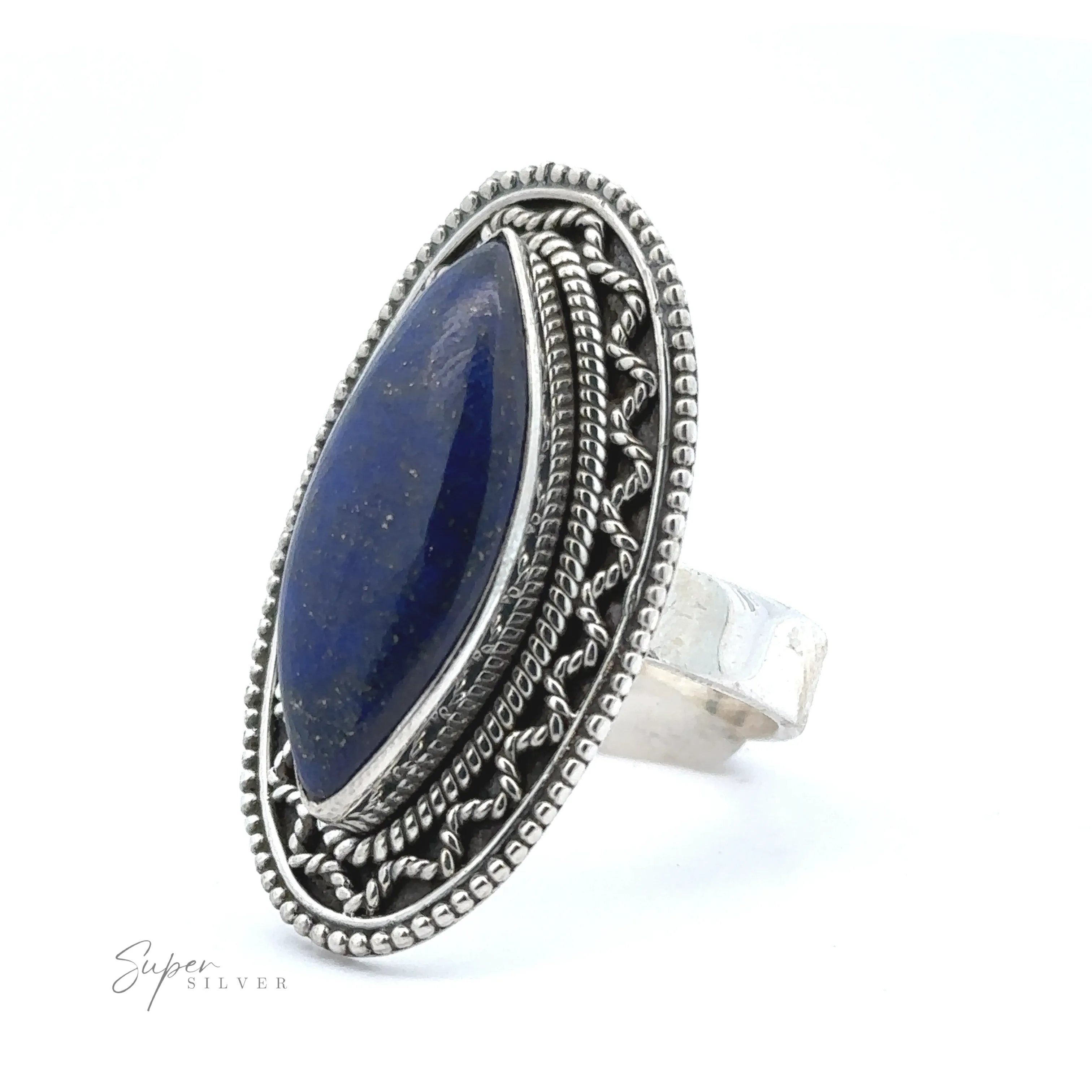 Marquise Shaped Gemstone Ring With Vintage Shield Border