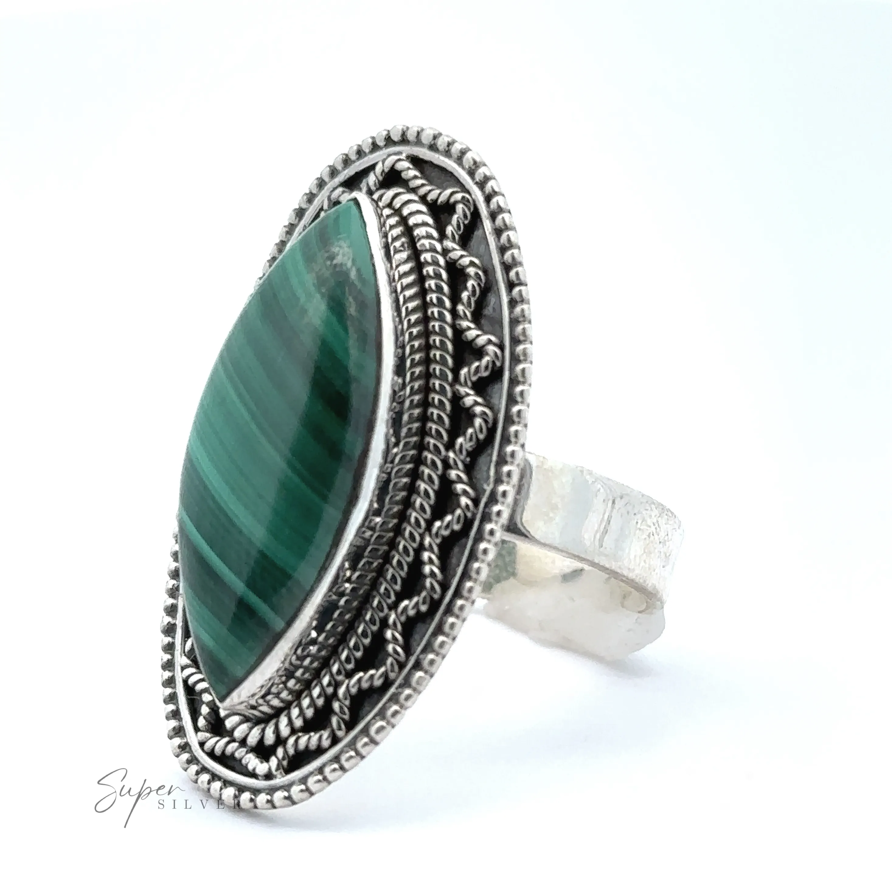 Marquise Shaped Gemstone Ring With Vintage Shield Border