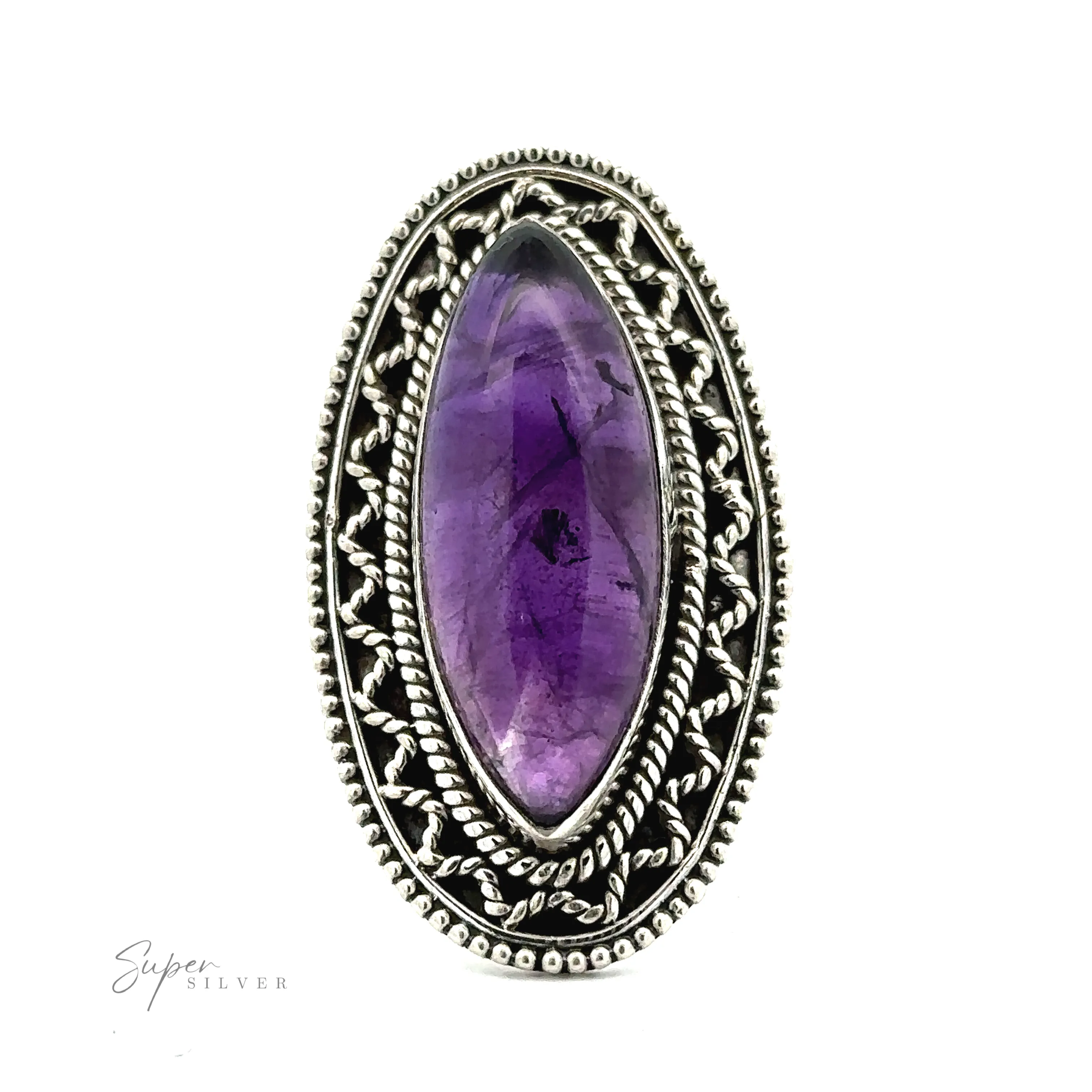 Marquise Shaped Gemstone Ring With Vintage Shield Border
