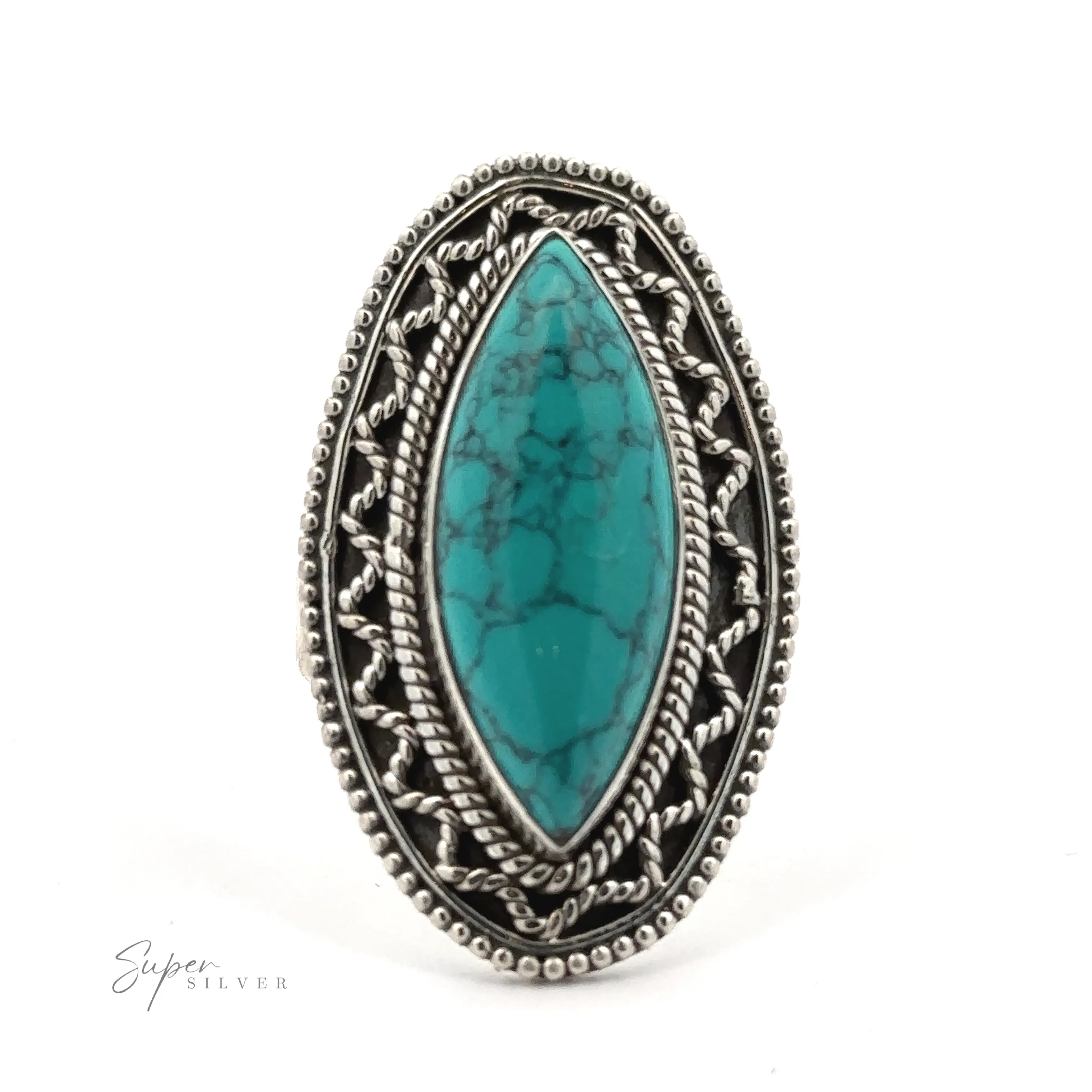 Marquise Shaped Gemstone Ring With Vintage Shield Border
