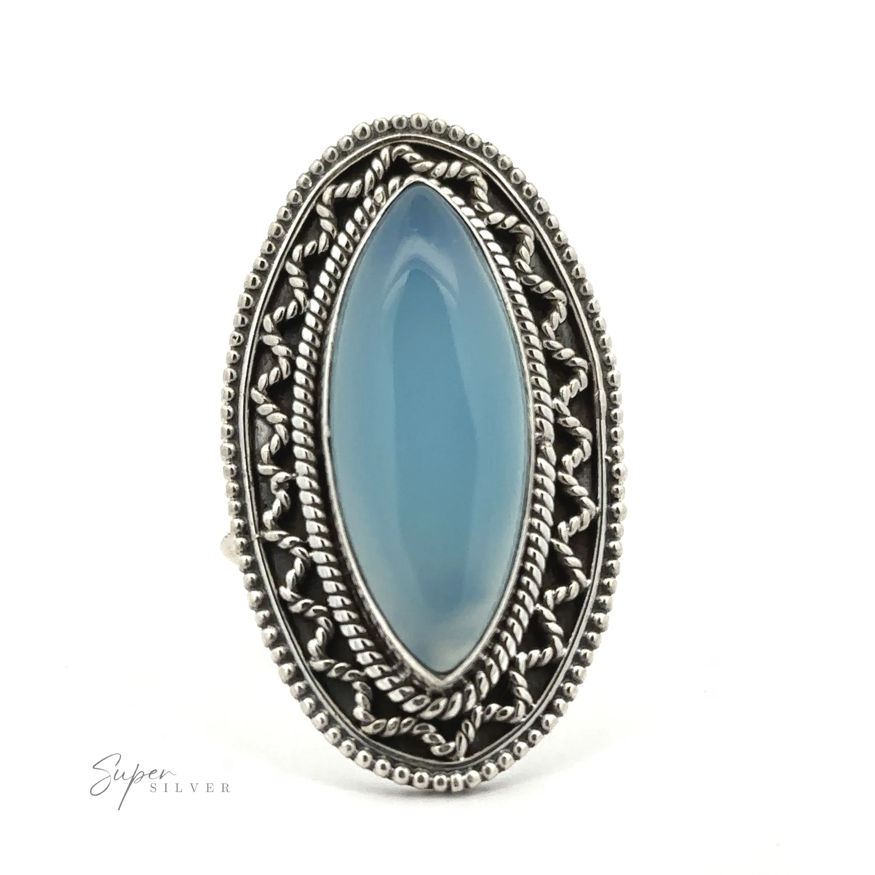 Marquise Shaped Gemstone Ring With Vintage Shield Border