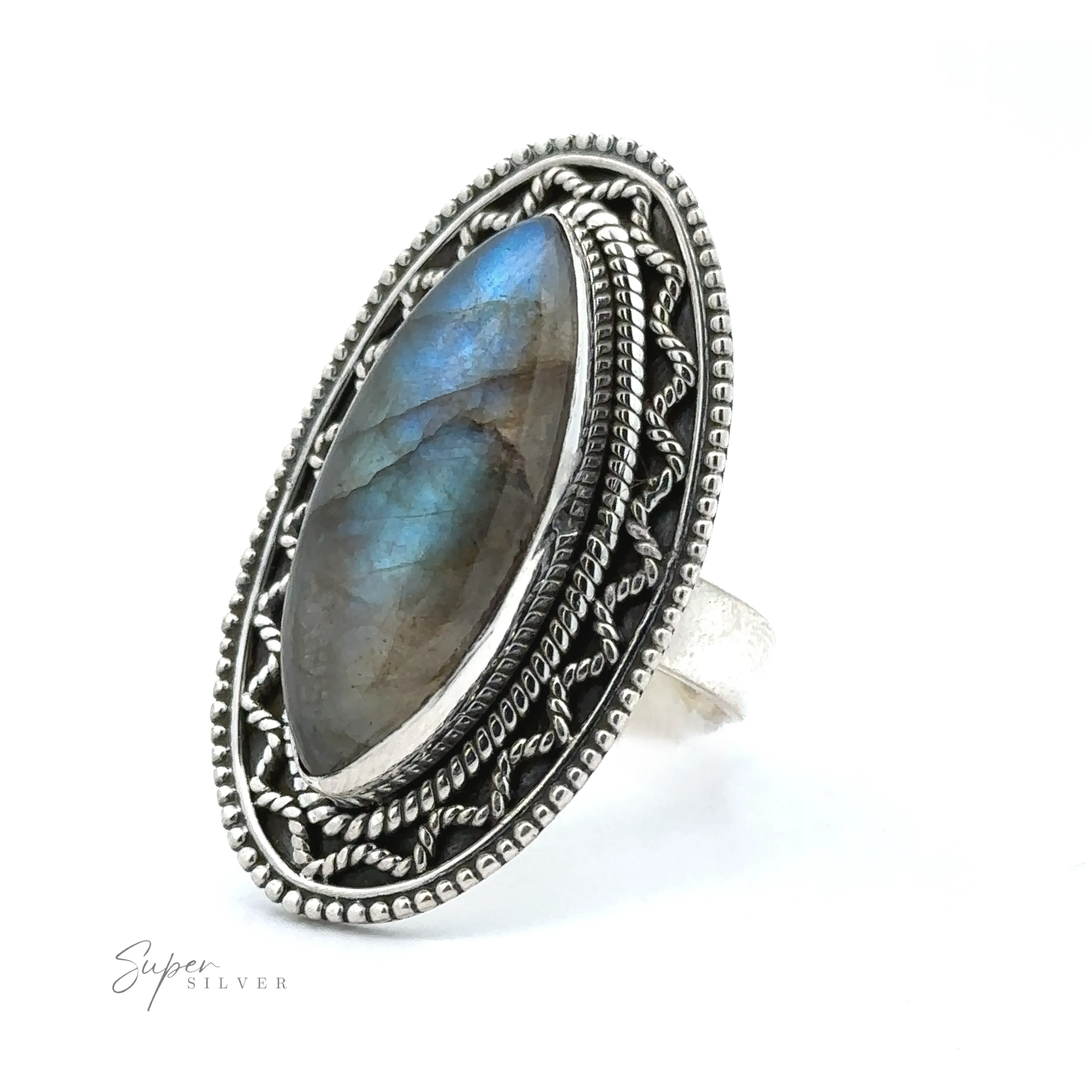Marquise Shaped Gemstone Ring With Vintage Shield Border
