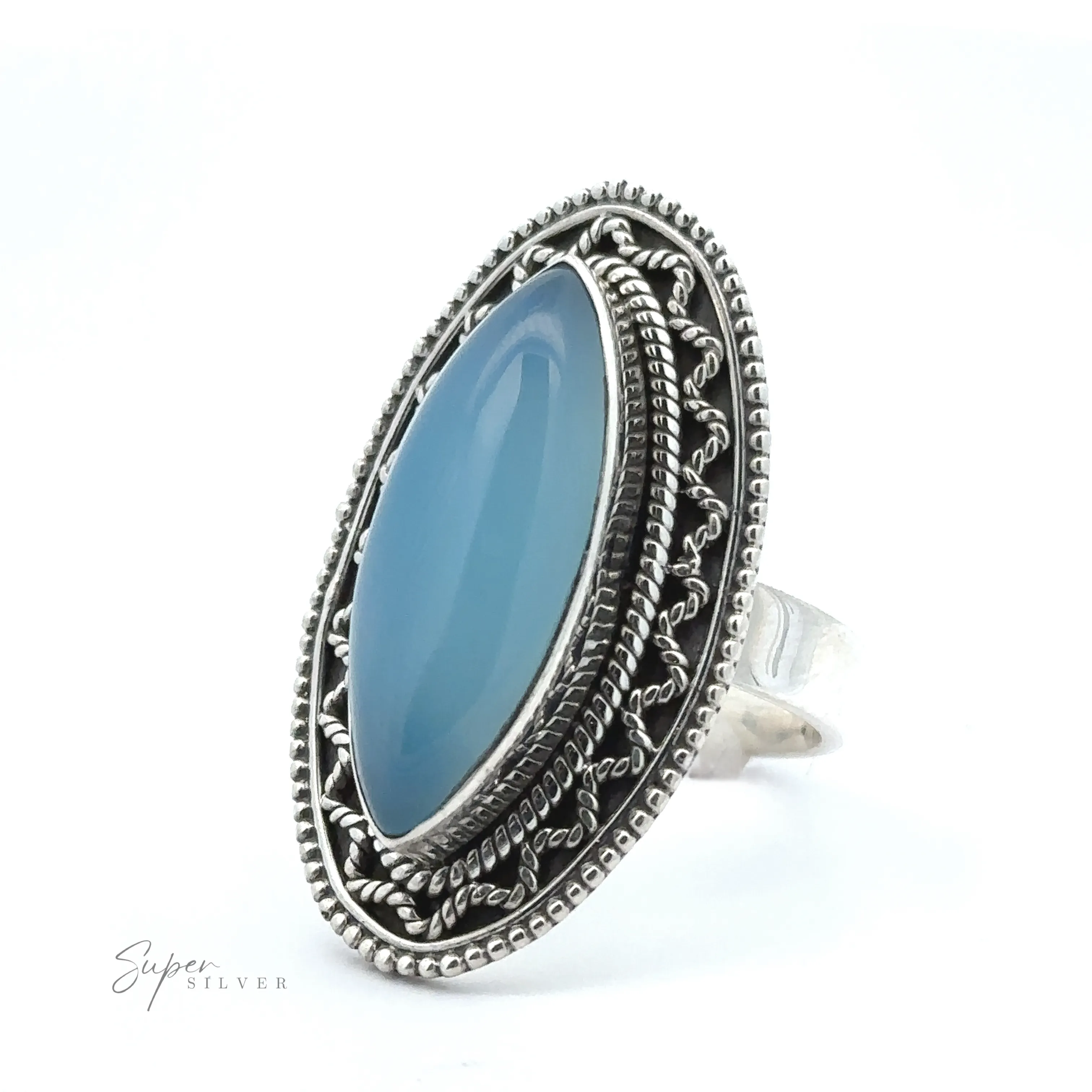 Marquise Shaped Gemstone Ring With Vintage Shield Border
